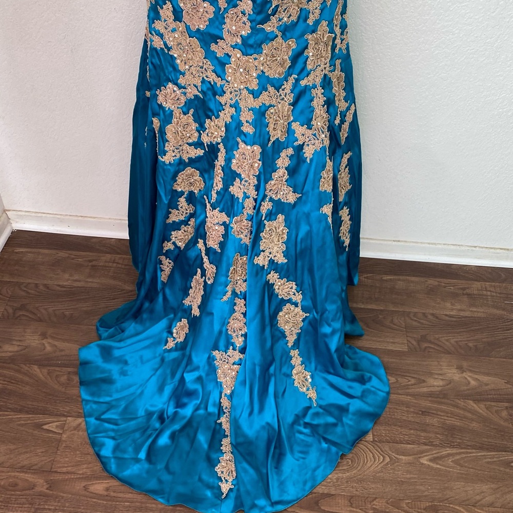 **Jovani Sweetheart Turquoise Lace Satin Mermaid Evening Gown 14 - Picture 7 of 8